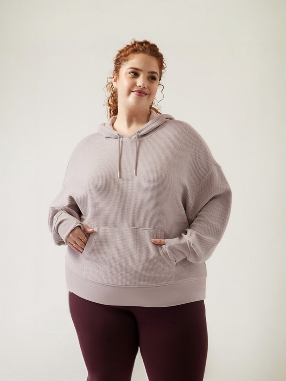 ATHLETA Plus Size  Waffle Hoodie Sweatshirt Soft Grey/ Purple Size 3X